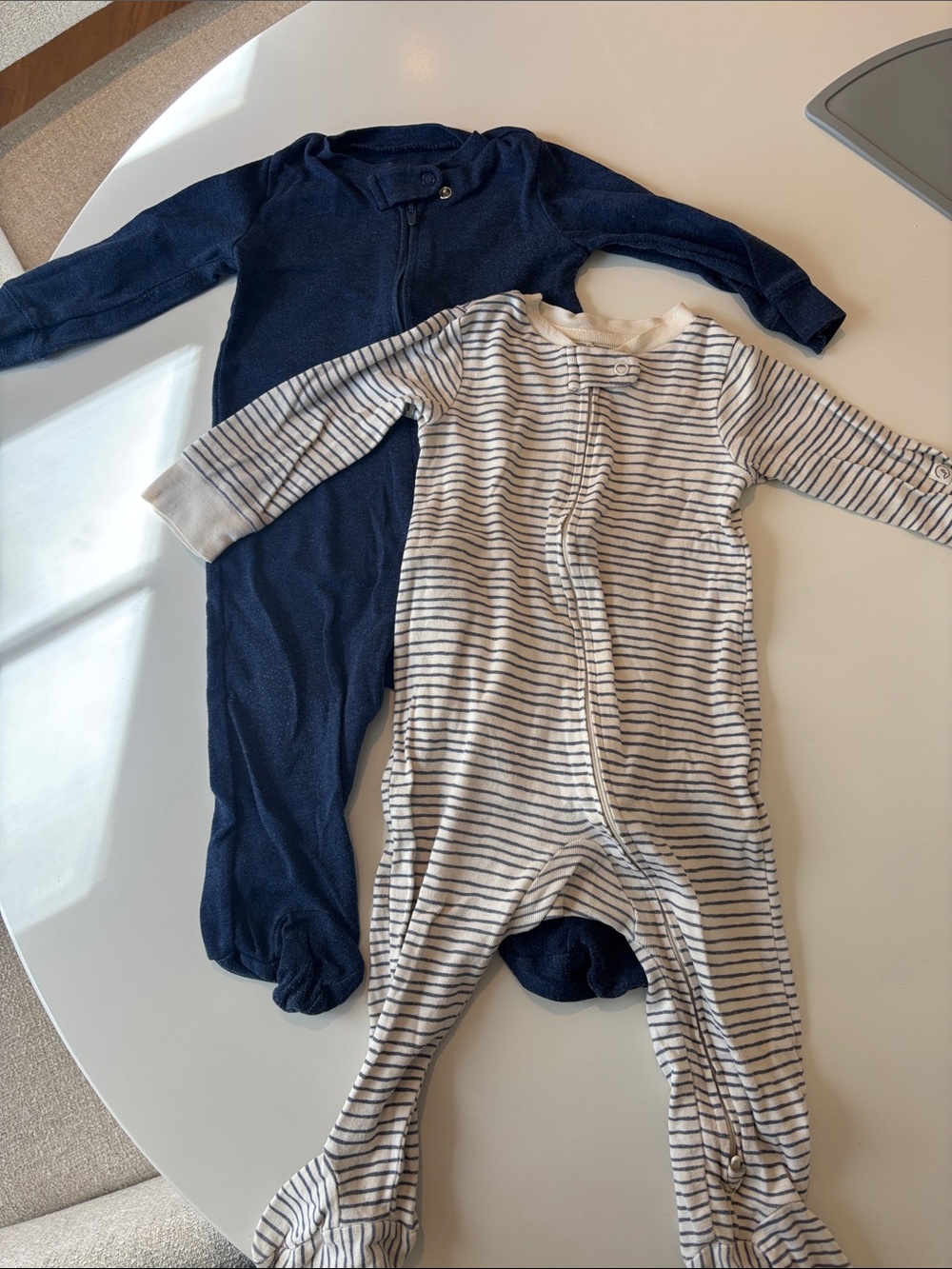 Carter's Navy Solid and Cream Navy-Striped Footie Set